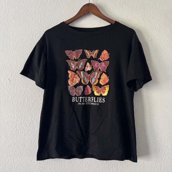 Black Butterfly Graphic Tee Butterflies in My Stomach Large Whimsy Y2K Vibe Boho - Picture 8 of 8